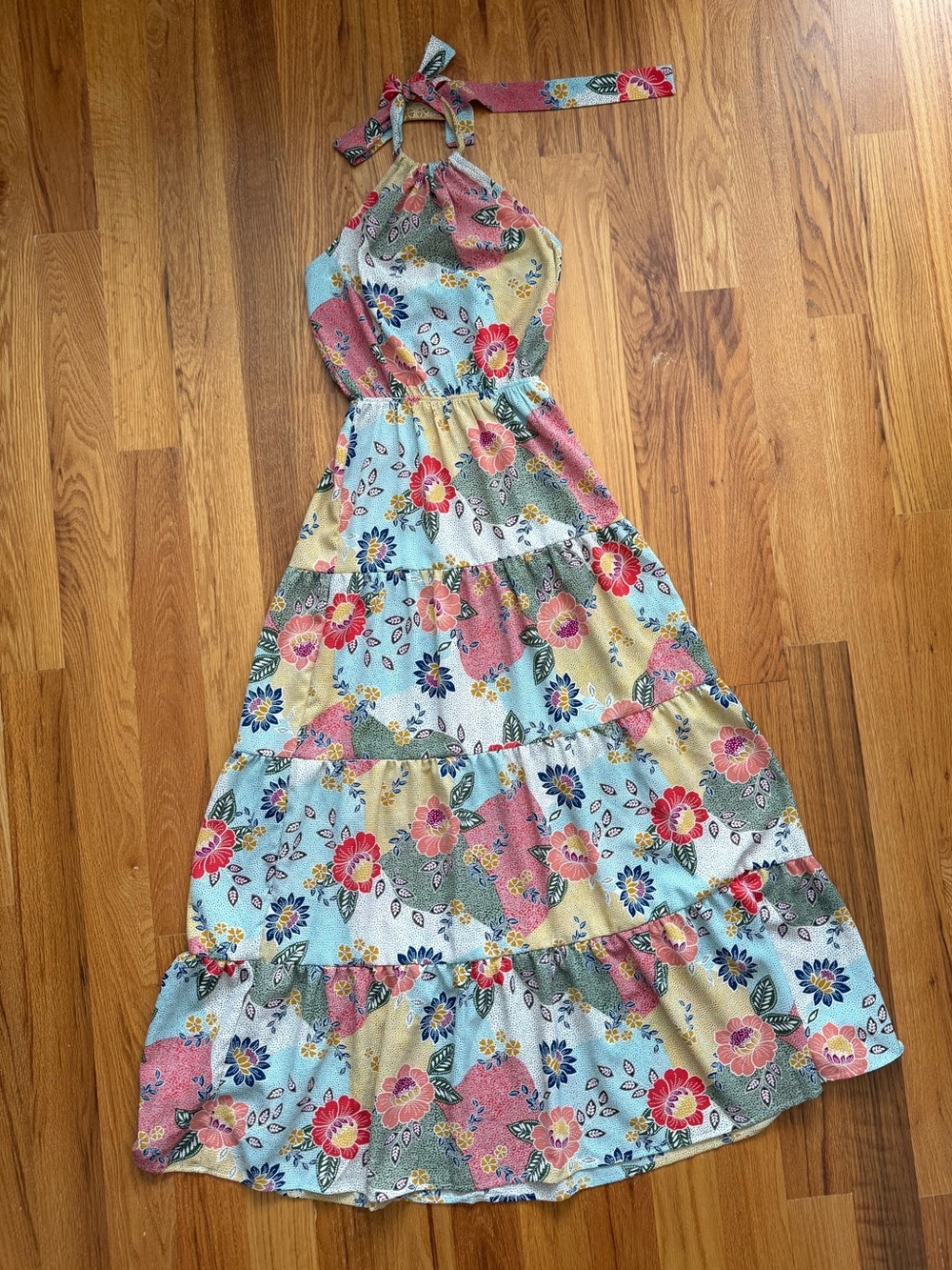 Monteau Floral Maxi Halter Dress | Cottagecore | size Small - Picture 2 of 8